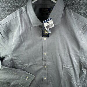 NWT POLO Ralph Lauren Men SLIM FIT Easy Care Button Up Shirt 17 34/35 - GRAY